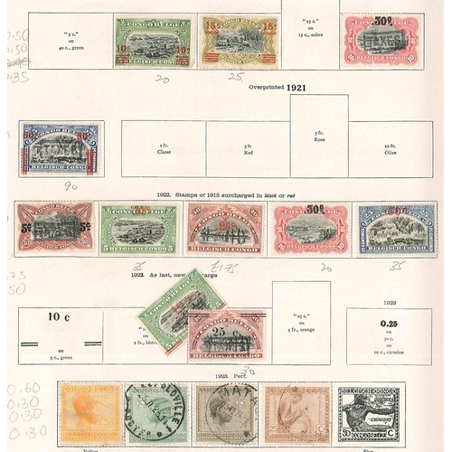 1189 - Belgian Congo; 1915-23 m. & u. seln. on old double-sided page, mainly good/fine. Cat.£67. ... 