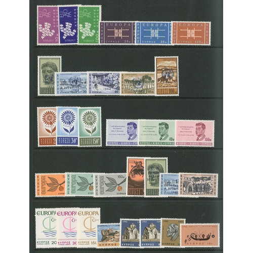 1277 - Cyprus; 1962-70 selection of u.m. sets on three stockleaves. Cat.£72.