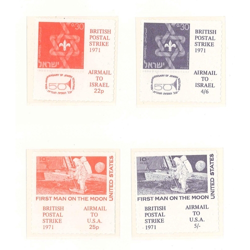 2296 - UK Cinderellas; 1971 twelve postal strike labels; also 1981 and 1985 two stamp exhibition souvenir s... 