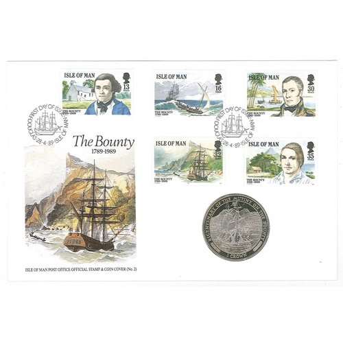 2310 - Isle of Man PNCs; 1989 The Bounty FDC with matching 1989 crown coin.