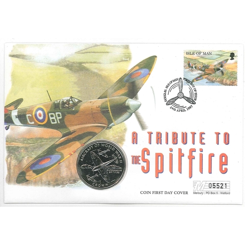 2313 - Isle of Man PNCs; 1997 Spitfire FDC with matching crown coin.