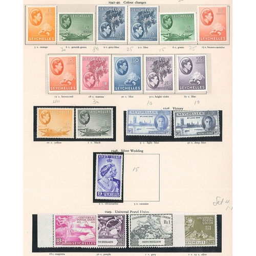 1760 - Seychelles; 1903-57 almost entirely mint (m.m./l.m.m./u.m.) on six pages. Cat.£467 mimimum (73... 