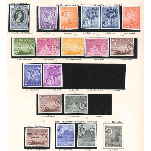 1760 - Seychelles; 1903-57 almost entirely mint (m.m./l.m.m./u.m.) on six pages. Cat.£467 mimimum (73... 