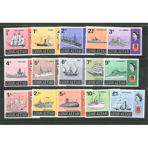 1452 - Gibraltar; 1967-69 Ships defin set (15) u.m., SG 200-213 cat.£32.