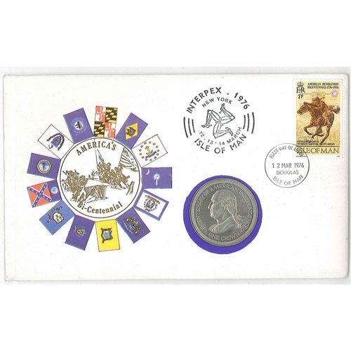 2308 - Isle of Man PNCs; 1976 US Bicentennial cover with Washington 1976 crown coin.