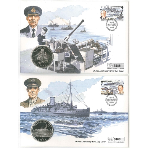 2312 - Isle of Man PNCs; 1994 two D-Day FDCs, each with 1994 D-Day crown coin.