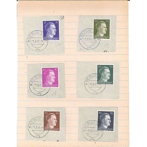 1411 - Germany; 1941 Hitler original set (i.e. without typo. 10pf, 12pf) f.u., each on piece with Berlin fi... 