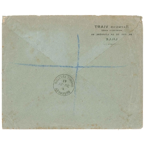 1383 - France; 1943 registered cover to Guernsey franked with six values of the 1941 Coats-of-Arms series. ... 