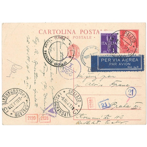 1562 - Italy; 1943 interesting postal stationery 75c card with additional 1l adhesive cancelled 