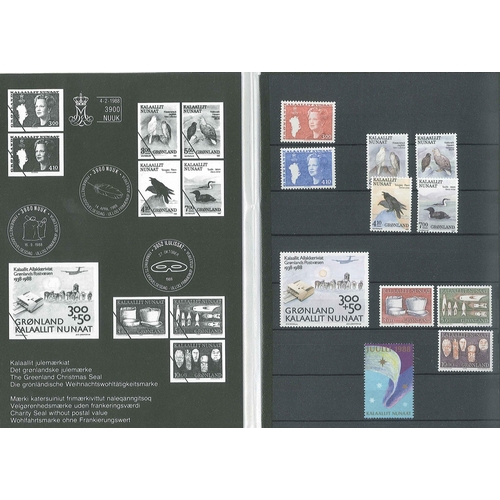 1490 - Greenland; 1988 year pack with 10 u.m. stamps and Christmas seal.