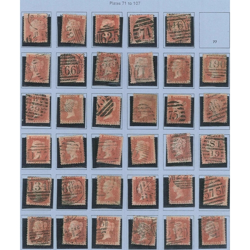 282 - UK; 1864-79 Penny Red Plates collection of 150 different (missing 77, 223) used on pages, mainly sou... 