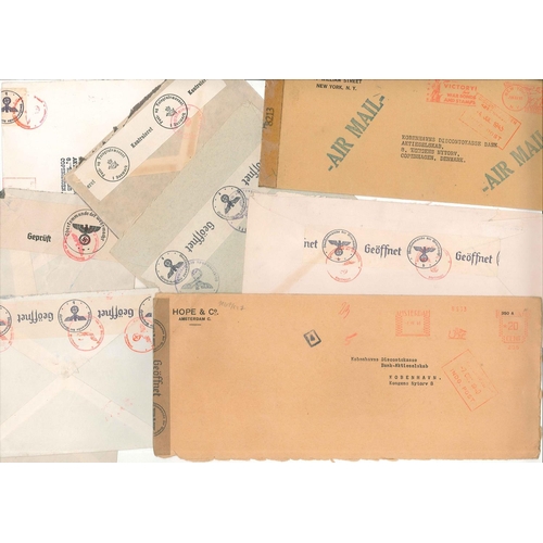 1033 - Covers; Censors; 1940-45 eight censor covers (from 5 different countries) all to Denmark, with meter... 