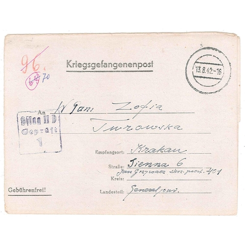 1040 - Covers; Prisoner of War Mail; 1942 lettersheet from (Polish ?) prisoner at Oflag IID to Krakau. Squa... 