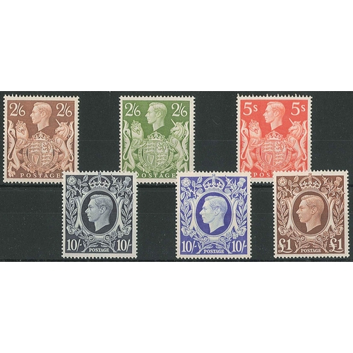 312 - UK; 1939-48 high values set (6) unmounted mint, SG 476-478c, cat.£425.