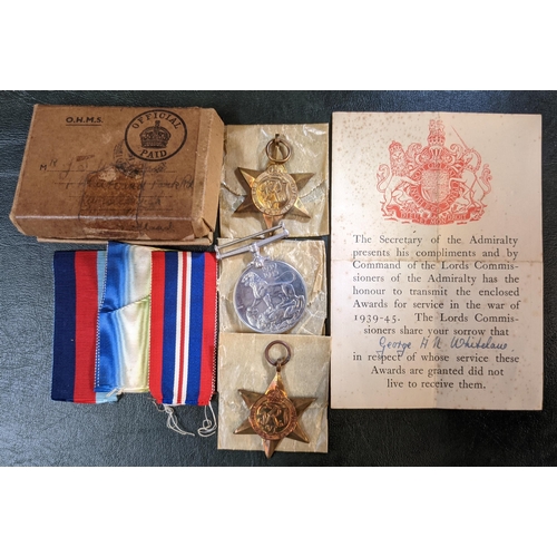 94 - Medals; WW2 group of 3 (1939-45 Star, Atlantic Star, and British War Medal) in original box as poste... 