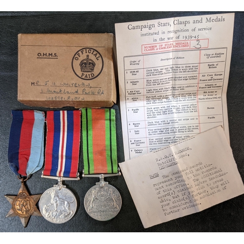 94 - Medals; WW2 group of 3 (1939-45 Star, Atlantic Star, and British War Medal) in original box as poste... 