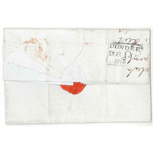 348 - Scottish Postal History; 1840 (14 Dec.) entire Dundee to Meigle franked Penny Black SE plate 4. Adhe... 