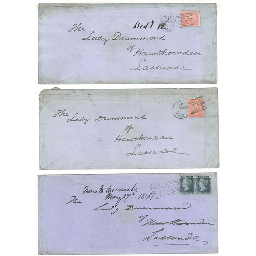 356 - Scottish Postal History; 1861-64 five long covers Edinburgh to Lady Drummond at Lasswade (one crudel... 