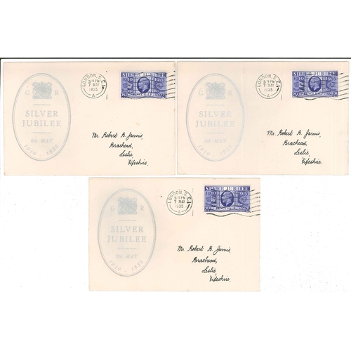 335 - U.K. First Day Covers; 1935 Silver Jubilee single stamps of illustrated envelopes for ½d (1), 1d (2)... 