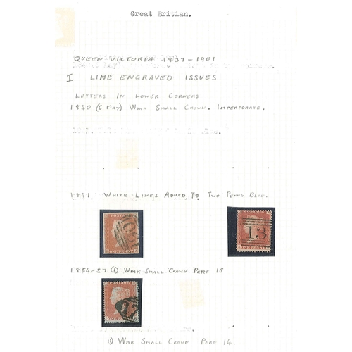 280 - UK; 1841-1900 used QV colln. on pages with good range of 1d Red Plates, scattering of surface-printe... 