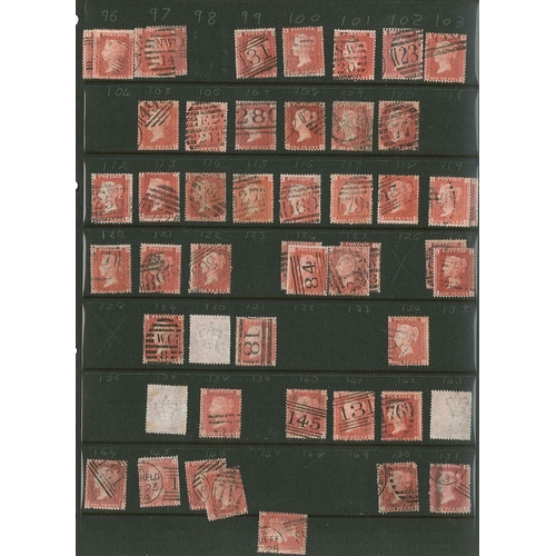 280 - UK; 1841-1900 used QV colln. on pages with good range of 1d Red Plates, scattering of surface-printe... 