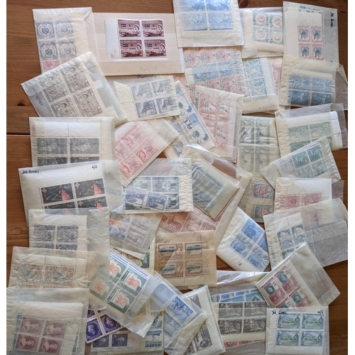 1007 - Commonwealth; small box of new issues as collected in the mid-late 1950s, all in u.m. blocks of four... 