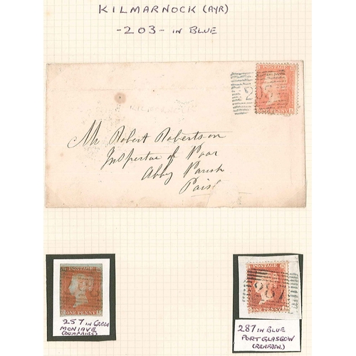 354 - Scottish Postal History; 1845-57 seln. of covers (9) and pieces (9) with coloured cancels, all eithe... 