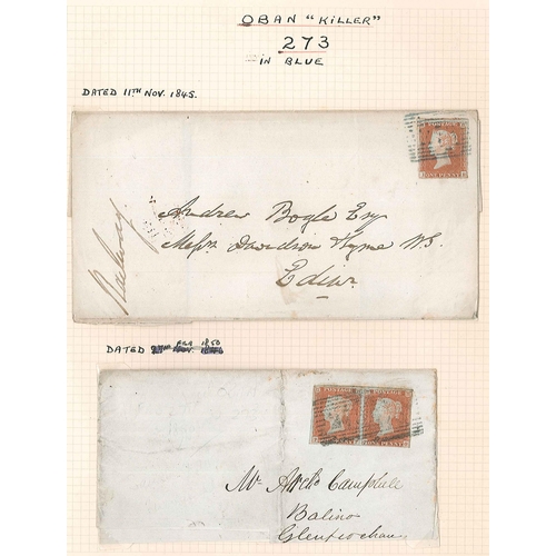 354 - Scottish Postal History; 1845-57 seln. of covers (9) and pieces (9) with coloured cancels, all eithe... 