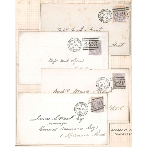 357 - Scottish Covers; 1881 Penny Lilac with 14 dots seln. of fourteen, each used on cover with Edinburgh ... 