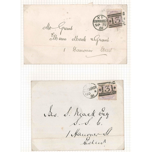 357 - Scottish Covers; 1881 Penny Lilac with 14 dots seln. of fourteen, each used on cover with Edinburgh ... 