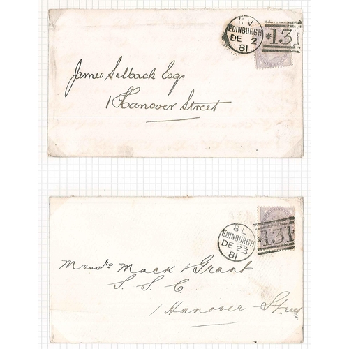 357 - Scottish Covers; 1881 Penny Lilac with 14 dots seln. of fourteen, each used on cover with Edinburgh ... 