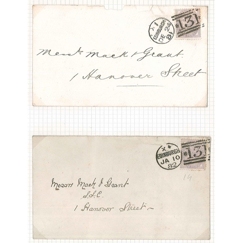 357 - Scottish Covers; 1881 Penny Lilac with 14 dots seln. of fourteen, each used on cover with Edinburgh ... 