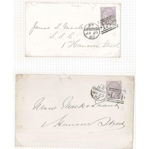 357 - Scottish Covers; 1881 Penny Lilac with 14 dots seln. of fourteen, each used on cover with Edinburgh ... 