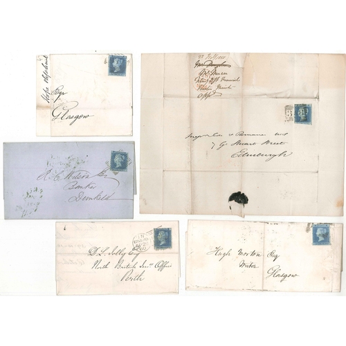 364 - UK Covers; 1845-68 mixed selection of covers/entires all with Twopence Blue adhesives of various iss... 