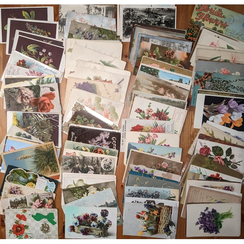 1242 - Postcards; Flowers; mixed bundle of photographic and artistic, some greetings, some fruit/trees also... 