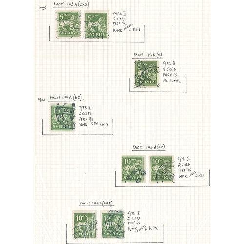 251 - Sweden; 1920-34 small specialised study of the Standing Lion issue, all but one used, written-up on ... 