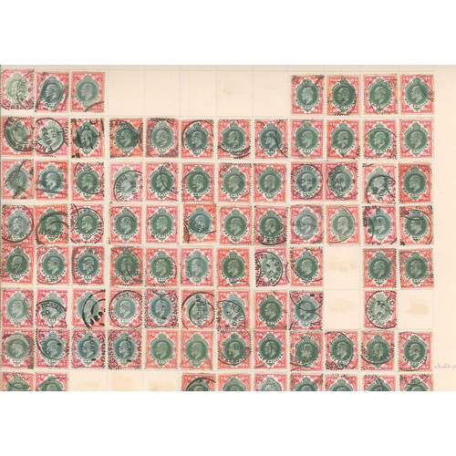 288 - UK; 1902-11 King Edward VII old used stock on large pages, comprising ½d yellow-green (133), ½d blue... 