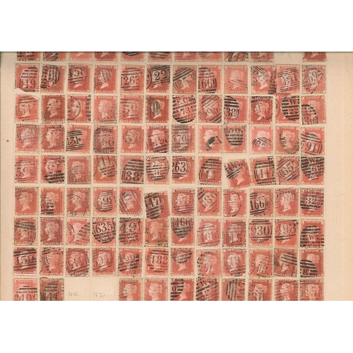 281 - UK; 1858-70 Penny Red Plates partial reconstruction of 225 different corner letters (mixed plates) g... 