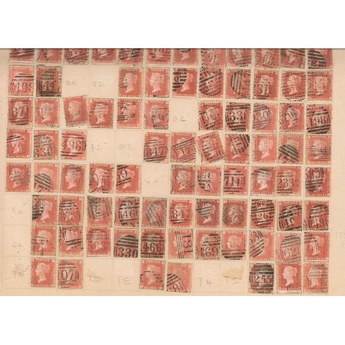 281 - UK; 1858-70 Penny Red Plates partial reconstruction of 225 different corner letters (mixed plates) g... 