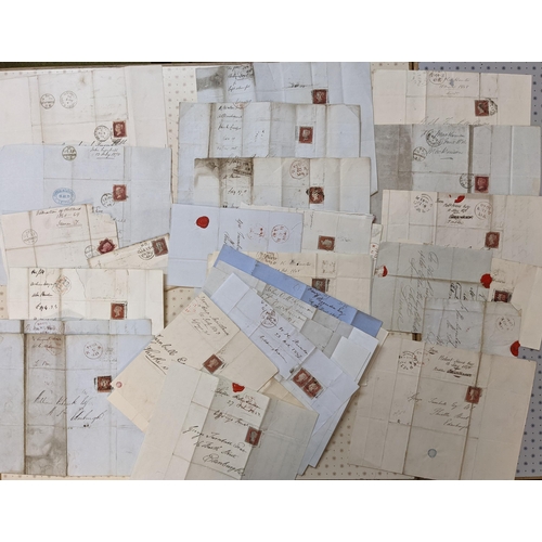 350 - Scottish Postal History; 1841-75 bundle of covers and entires, all with Penny Red adhesives. Many wi... 