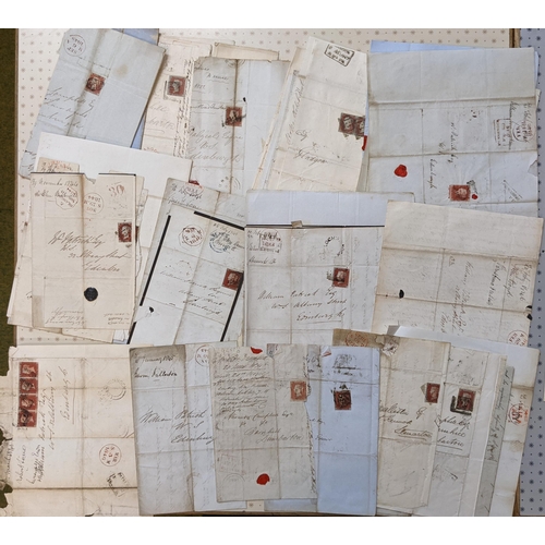 352 - Scottish Postal History; 1842-53 bundle of entires/covers all with Penny Red imperfs, all within Sco... 