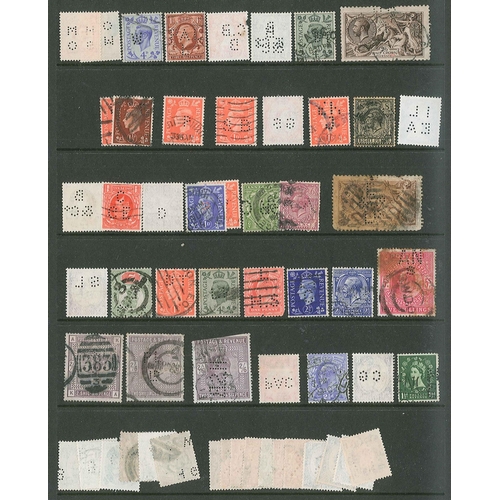 338 - UK Perfins; stockalbum with mix of all periods QV to decimals, not in much order. (c.1,600)... 