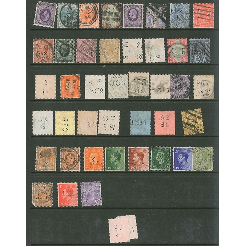 338 - UK Perfins; stockalbum with mix of all periods QV to decimals, not in much order. (c.1,600)... 