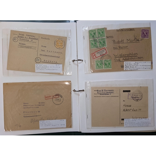 176 - Germany; 1945-46 album of Allied Occupation period covers, inc. a couple with obliterated Hitler sta... 