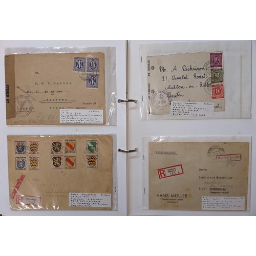 176 - Germany; 1945-46 album of Allied Occupation period covers, inc. a couple with obliterated Hitler sta... 