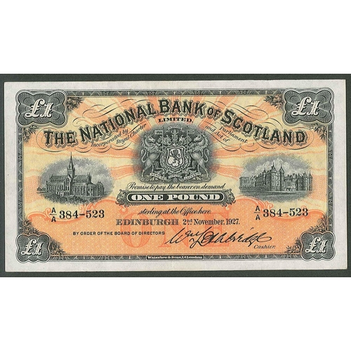 50 - Banknotes; National Bank of Scotland; 1927 (2 Nov.) £1 note in VF or VF+ grade. PMS NA43.... 