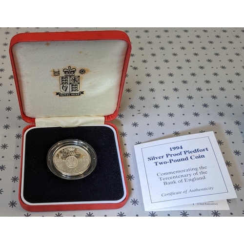 1121 - Coins; UK; 1994 £2 Bank of England silver proof piedfort in box.