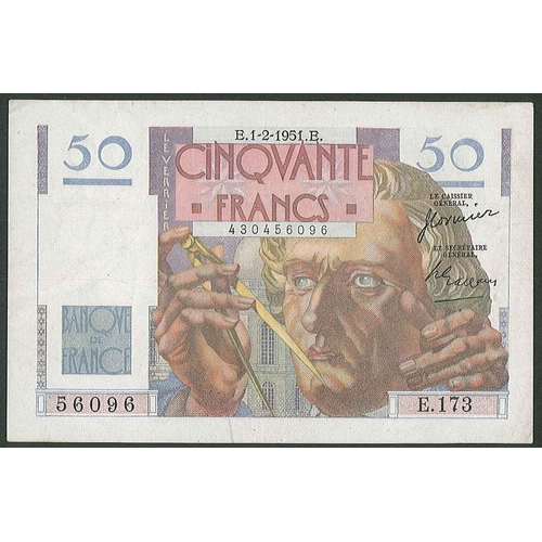 1045 - Banknotes; France; 1951 50f note, signatures of Cormier and Gargam, VF+. Krause 127c.... 