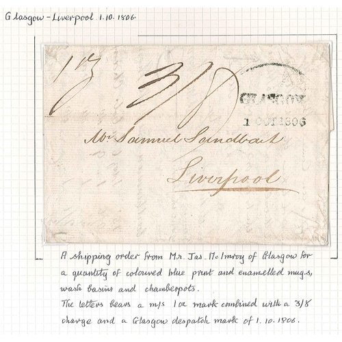 2805 - Scottish Postal History; 1806 entire Glasgow to Liverpool with manuscript 