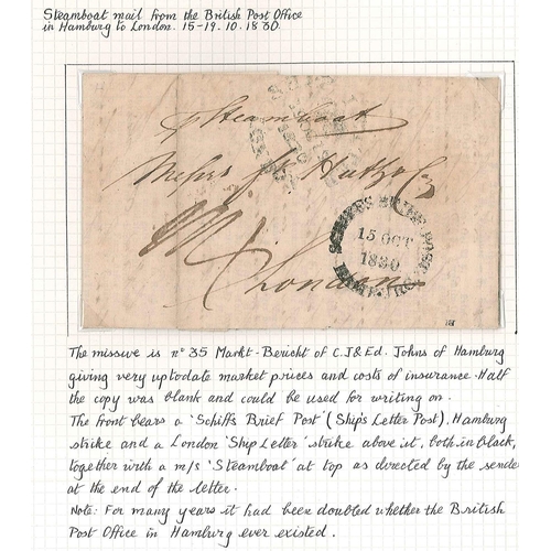 2860 - UK Postal History; 1830 entire Hamburg to London with reasonable SCHIFFS BRIEF POST/HAMBURG datestam... 